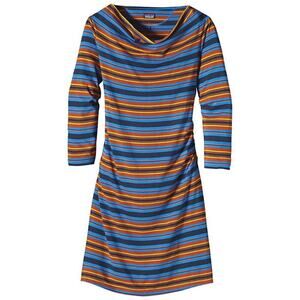 Patagonia NWT Athletic Dress Cowl Neck Striped Black Blue Orange